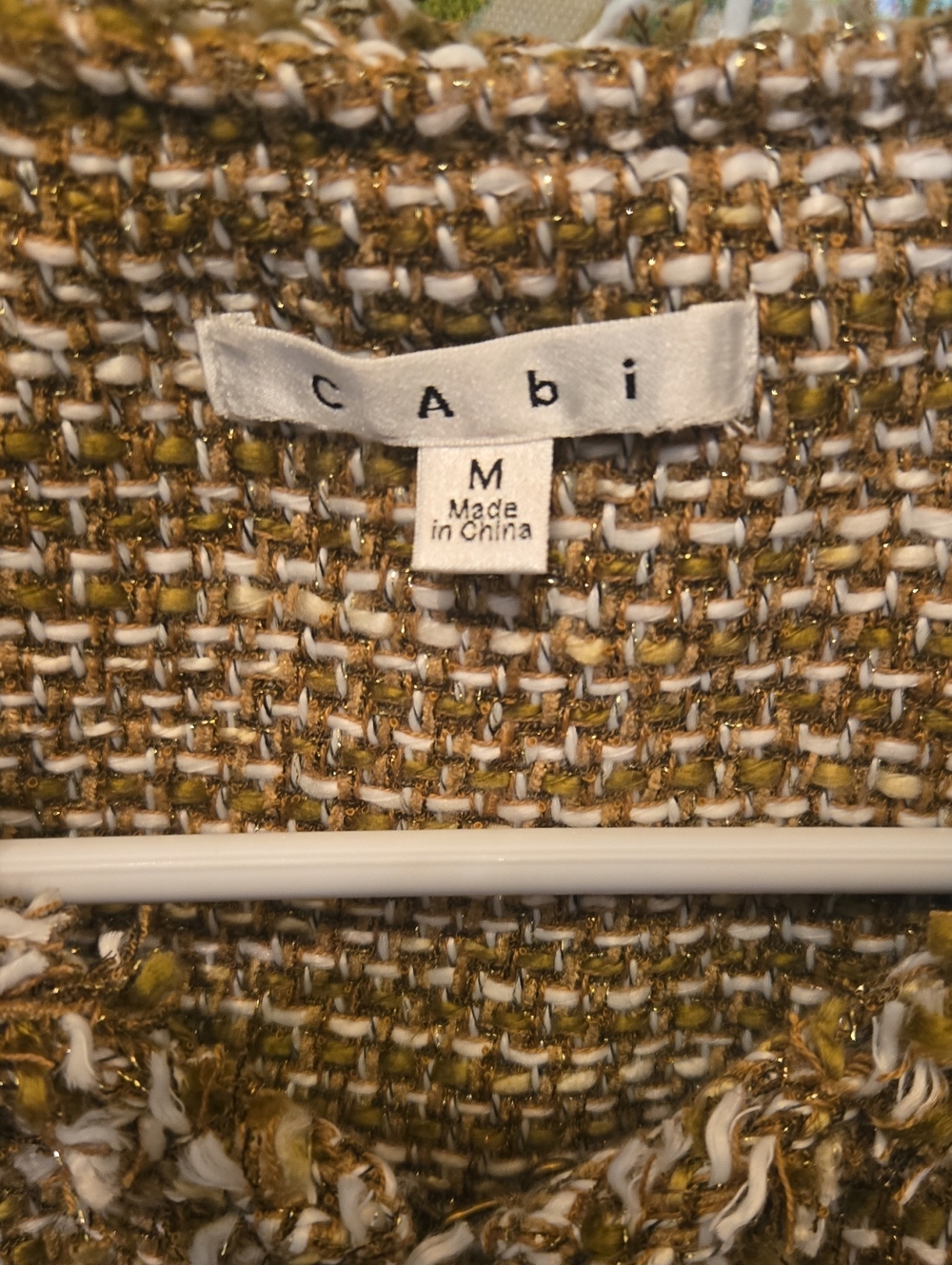 CAbi Olive, White & Gold Tweed Jacket